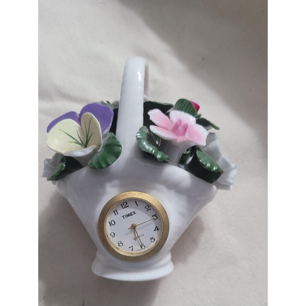 Vintage porcelain ceramic Timex china case flower‎ basket clock Needs A Battery